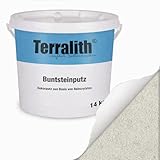 Terralith Buntsteinputz 14kg in weiß, Sockelputz für Innen und Außen mit Reinacrylat Bindemittel aus Naturstein, 1-2mm Körnung (BSP33)