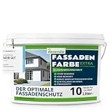 derendo Fassadenfarbe weiß silikonharzverstärkt mit EXTRA Wetterschutz, 10l, Fassaden Farbe mit hoher Deckkraft und guter Füllkraft bei kleinen Rissen, weiss matt