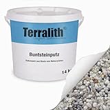 Terralith Buntsteinputz 14kg in weiß-grau, Sockelputz für Innen und Außen mit Reinacrylat Bindemittel aus Naturstein, 1-2mm Körnung (BSP20)